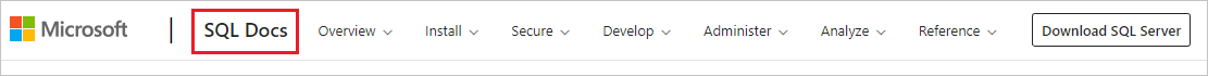 Skärmbild av menyalternativet SQL Docs i rubriken.