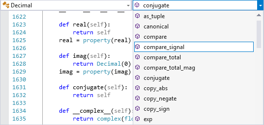 skärmbild som visar navigeringsfältet i Visual Studio-redigeraren.
